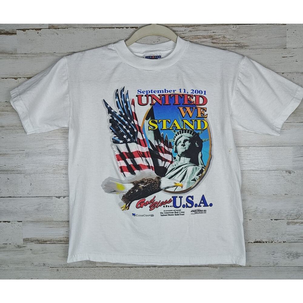 Vintage 9/11 United We Stand Tribute T-Shirt Kids M(10-12) Short Sleeve JERZEES